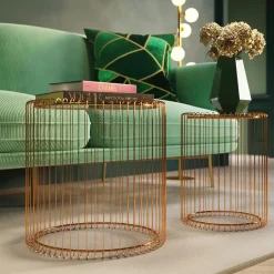 Outlet Bijzettafel Wire Koper (2-delig) Ø44cm Kasten|Tafels