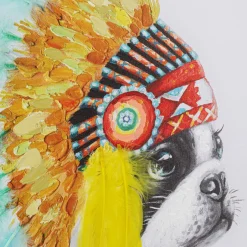 Clearance Canvas Headdress Dog 80x80cm Wanddecoratie