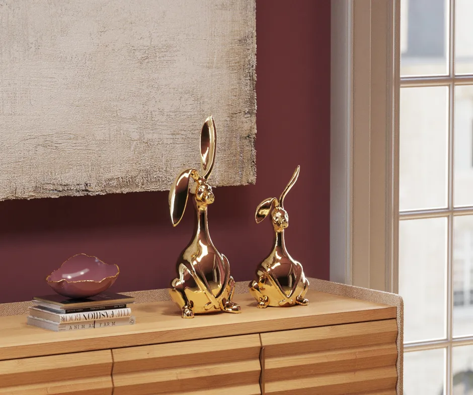 Fashion Decofiguur Bunny Gold 37cm Opbergers|Woondecoratie