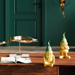 Discount Decofiguur Dwerg Zittend Goud Groen 19cm Opbergers|Woondecoratie