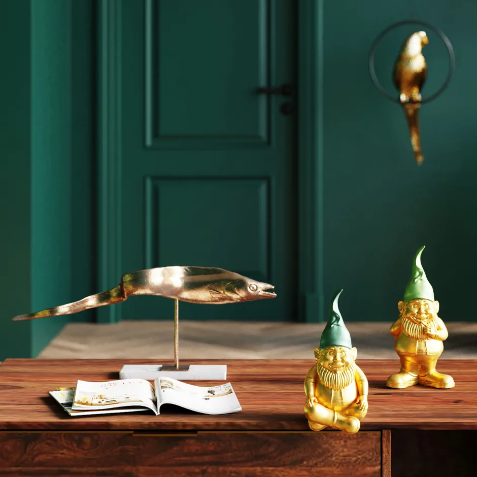 Discount Decofiguur Dwerg Zittend Goud Groen 19cm Opbergers|Woondecoratie