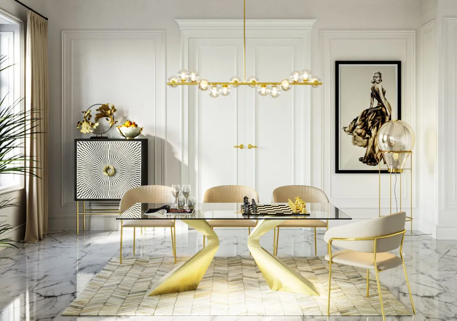 Online Eettafel Gloria Goud 200x100cm Kasten|Tafels
