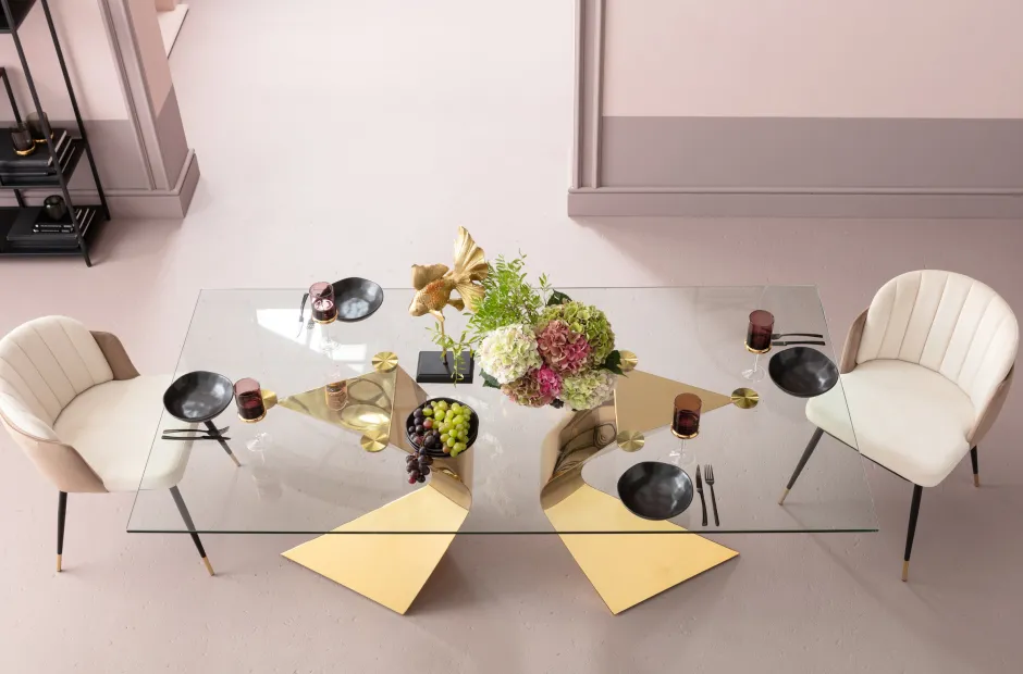 Online Eettafel Gloria Goud 200x100cm Kasten|Tafels