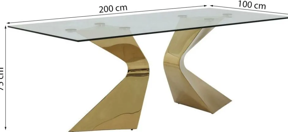 Online Eettafel Gloria Goud 200x100cm Kasten|Tafels
