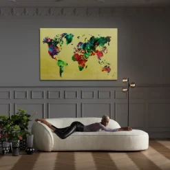 Sale Glas Schilderij Metallic Colourful Map 150x100cm Wanddecoratie|Kasten