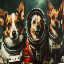 Best Glasschilderij Astronauts Dogs 80x60cm Wanddecoratie|Kasten
