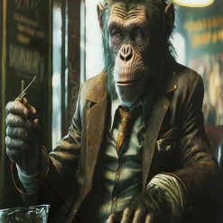 Store Glasschilderij Drinking Monkey 100x100cm Wanddecoratie|Kasten