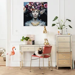 Best Glasschilderij Flower Art Lady 80x80cm Wanddecoratie