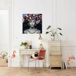 Best Glasschilderij Flower Art Lady 80x80cm Wanddecoratie