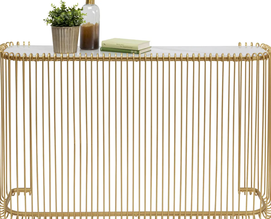 Store Haltafel Wire Glass Marble Gold 142x89cm Lage Kasten & Dressoirs