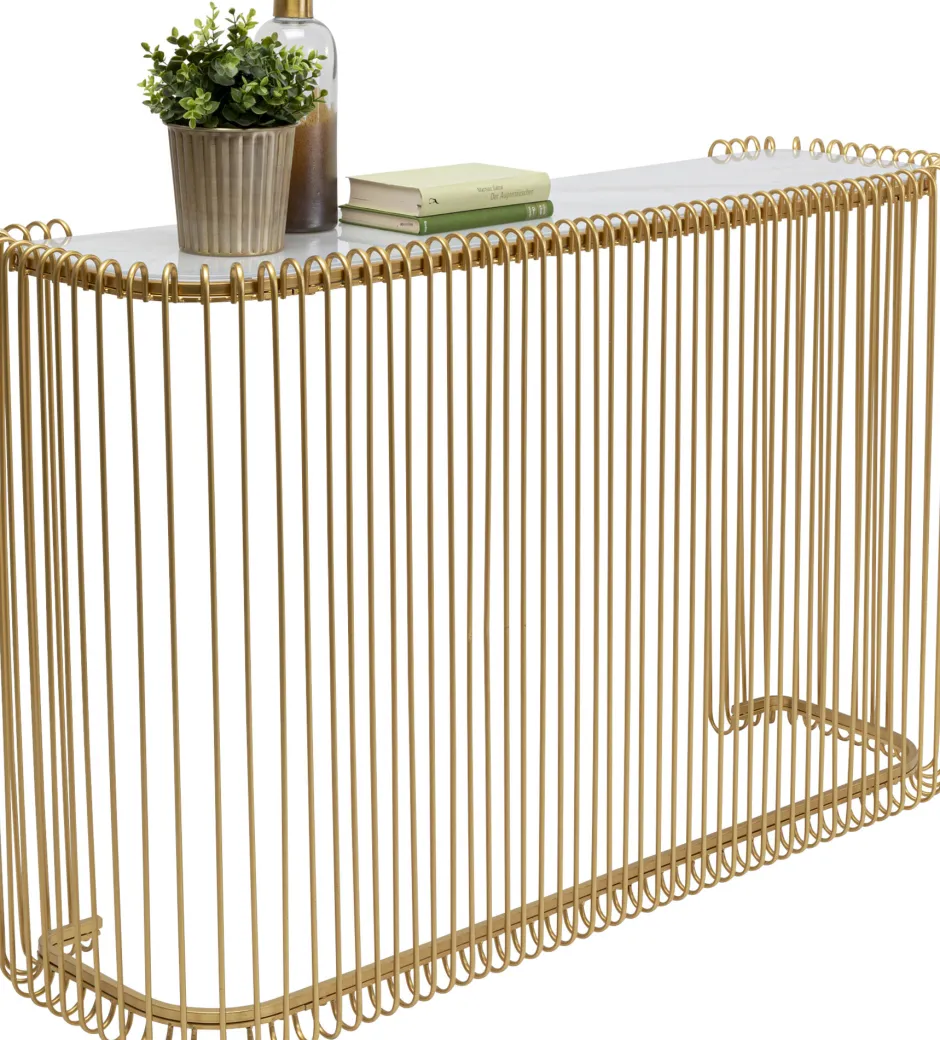 Store Haltafel Wire Glass Marble Gold 142x89cm Lage Kasten & Dressoirs