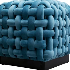 Online Kruk Weave Square Blauw 47x47cm Poefs & Krukken|Kasten