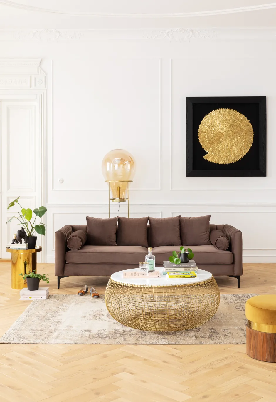 Best Salontafel Cesta Marmer Goud Ø100cm Kasten|Tafels