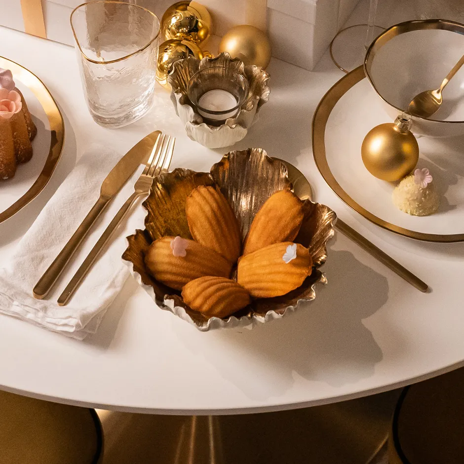 Best Sale Schaal Flower Bloom Creme Goud Ø25 Servies & Tafelaccessoires|Woondecoratie