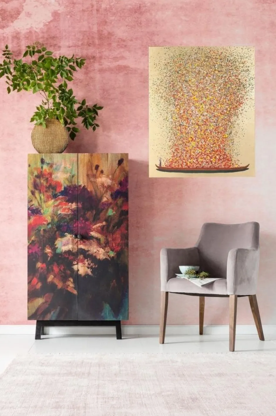 Fashion Schilderij Touched Flower Boat Goud-rood 100x80cm Wanddecoratie|Kasten