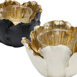 Online Theelichthouder Flower Bloom Zwart Goud Ø10cm Woondecoratie|Kasten