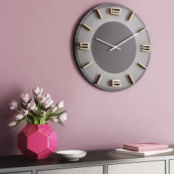 Store Wandklok Leonardo Grijs-Goud Woondecoratie|Kasten