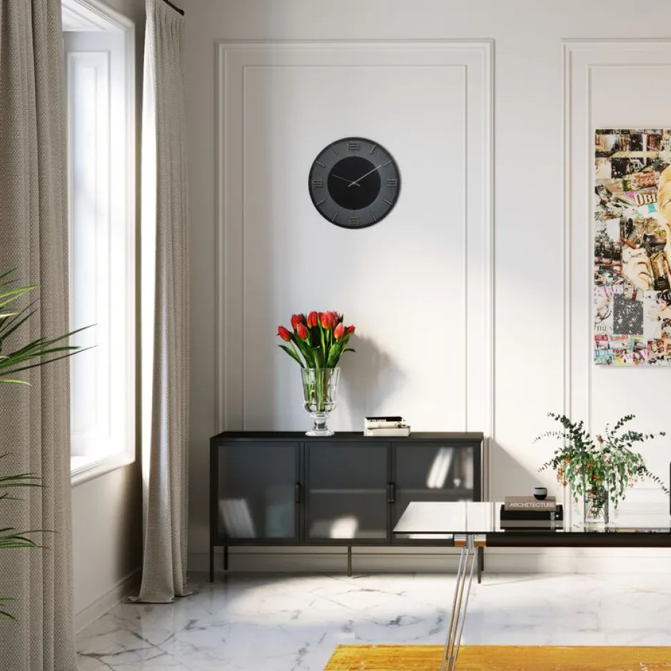 Sale Wandklok Leonardo Zwart-Goud 50cm Woondecoratie|Kasten